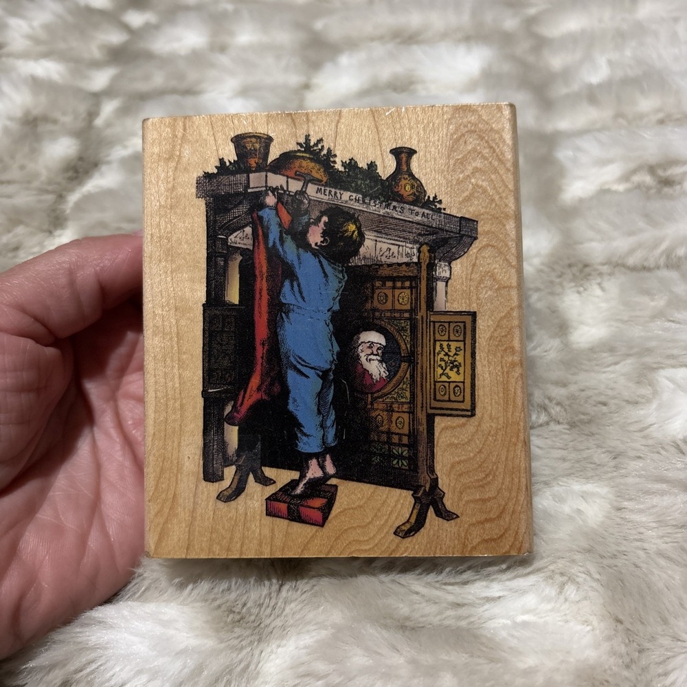 Inkadinkado Holiday Christmas Fireplace Hearth Large Rubber Stamp 4984